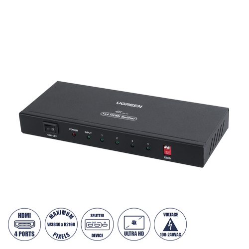 GLOBOSTAR® UGREEN-1x4 41019 Ugreen 1x4 All in One 4K HDMI Signal Splitter για LED Video Controllers - Input Signal W3840 x H2160@60Hz - Είσοδος 1 HDMI σε Έξοδο 4 HDMI - AC 220-240V IP20 - Μ17.7 x Π7.5 x Υ2cm - 2 Χρόνια Εγγύηση