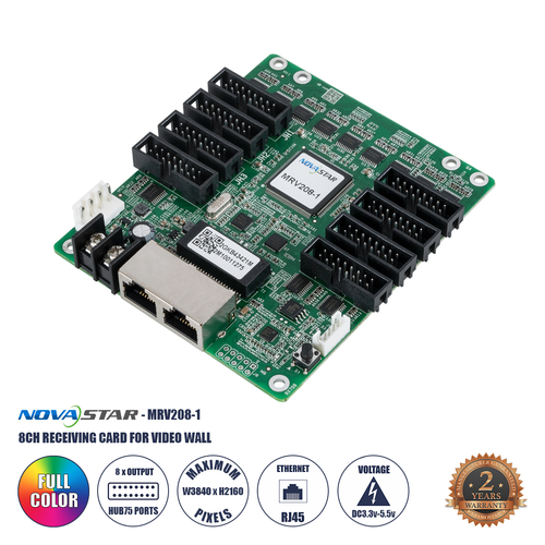 GLOBOSTAR® MRV208-1 41021 Novastar MRV208-1 Receiving Card για Οθόνες LED Video Wall 8 x HUB75E με Loading Capacity σε Pixel 256 x 256px - Gigabit Network Ethernet Input & Output Ports - DC 5V IP20 - Μ9.5 x Π10.9 x Υ1.8cm - 2 Χρόνια Εγγύηση