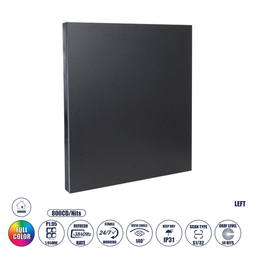GLOBOSTAR® CRYSTALPIX 41040 Module για Οθόνες Video Wall 25x25cm 128x128px P1.95 GOB LED 40W 3840Hz 16384 Dots ≥800cd/㎡ Nits DC 5V Εσωτερικού Χώρου IP31 Full Color S1/32 14Bits - Kinglight SMD1515 - Αριστερό - Μ25 x Π1.2 x Υ25cm - 2 Χρόνια Εγγύηση
