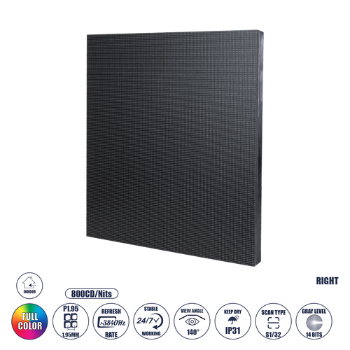 GLOBOSTAR® CRYSTALPIX 41041 Module για Οθόνες Video Wall 25x25cm 128x128px P1.95 GOB LED 40W 3840Hz 16384 Dots ≥800cd/㎡ Nits DC 5V Εσωτερικού Χώρου IP31 Full Color S1/32 14Bits - Kinglight SMD1515 - Δεξί - Μ25 x Π1.2 x Υ25cm - 2 Χρόνια Εγγύηση