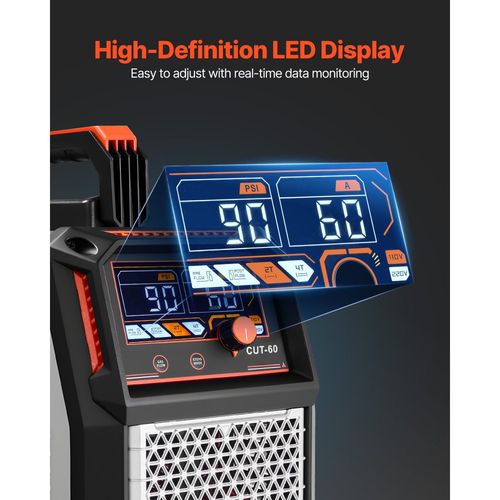 Κόφτης Πλάσματος VEVOR, Μηχανή κοπής πλάσματος με πιλοτικό τόξο 60A χωρίς αφή, μετατροπέας IGBT ψηφιακής οθόνης - με λειτουργία 2T/4T & ρυθμιζόμενο χρόνο PA/PT για βιομηχανική χρήση (τροφοδοτικό 400V 3 φάσεων)