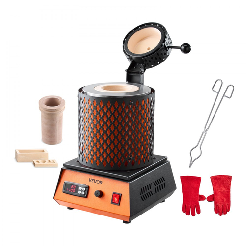 Ηλεκτρικός φούρνος τήξης VEVOR, κιτ ηλεκτρικού φούρνου τήξης 1500W, μηχανή τήξης μετάλλων 2102℉/1150℃ με κεραμικό χωνευτήριο 5kg, κιτ τήξης χρυσού για κατασκευή κοσμημάτων, μεταλλικές ράβδοι, μεταλλικά εξαρτήματα