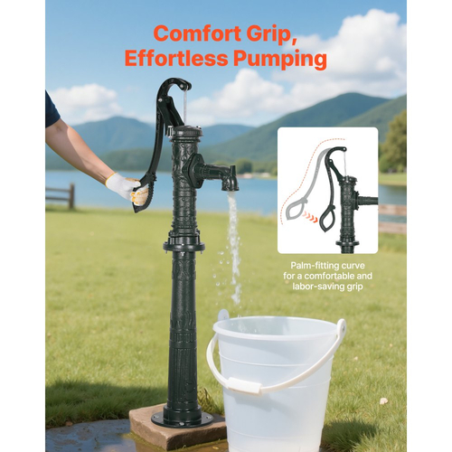 Χειροκίνητη αντλία κανάτας VEVOR Well, μέγιστης ανύψωσης 20 ft, χειροκίνητη χειροκίνητη αντλία νερού από χυτοσίδηρο αντίκα με βάση ανύψωσης, σύνδεση NPT 1-1/4 in, εύκολη εγκατάσταση, για εξωτερικό κήπο, λίμνη, αυλή, αγρόκτημα, πράσινο