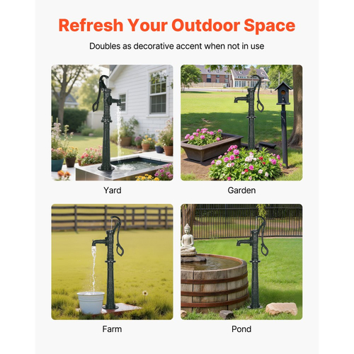 Χειροκίνητη αντλία κανάτας VEVOR Well, μέγιστης ανύψωσης 20 ft, χειροκίνητη χειροκίνητη αντλία νερού από χυτοσίδηρο αντίκα με βάση ανύψωσης, σύνδεση NPT 1-1/4 in, εύκολη εγκατάσταση, για εξωτερικό κήπο, λίμνη, αυλή, αγρόκτημα, πράσινο