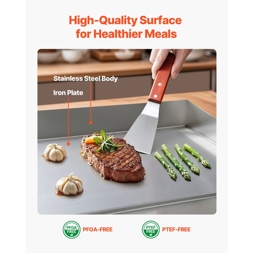 Ηλεκτρική πλάκα ψησίματος VEVOR Commercial, 535 x 300 mm, 3200W, Ρυθμιζόμενη θερμοκρασία 50-300°C, Επιτραπέζια σχάρα από ανοξείδωτο χάλυβα με 2 σπάτουλες, 2 βούρτσες και 4 υποπόδια, για μπριζόλα και τηγανίτες