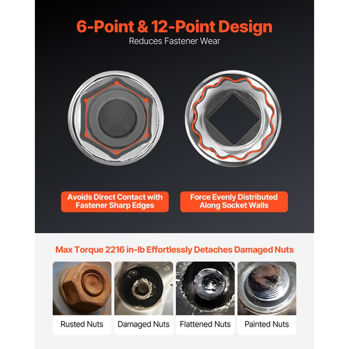 Σετ καρυδάκια VEVOR, 104 τεμάχια, Σετ εργαλείων καρυδάκια 9,5 mm, Μετρικό μέγεθος από 6 έως 24 mm, Βαθύ και τυπικό, Κιτ εργαλείων μηχανικού με θήκη αποθήκευσης, Επιχρωμιωμένο κράμα χάλυβα CR-V, για επισκευή αυτοκινήτων