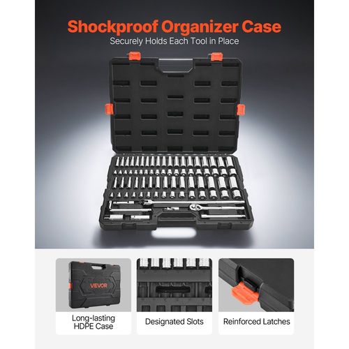 Σετ καρυδάκια VEVOR, 76 τεμάχια, Σετ καρυδάκια και καστάνιας 9,5 mm, SAE και μετρικά, βαθιά και ρηχά, κιτ εργαλείων μηχανικού με αξεσουάρ και θήκη αποθήκευσης, κράμα χάλυβα CR-V, για επισκευή αυτοκινήτων