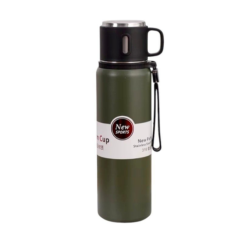 Φορητό παγούρι-θερμός με κούπα - 600ml - 312598 - Green
