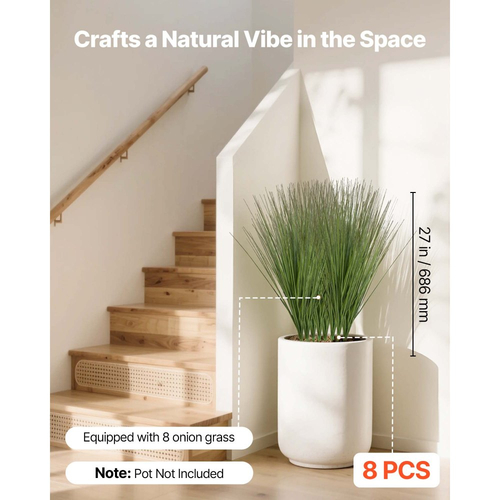 Τεχνητό φυτό γρασιδιού VEVOR, 686 χιλ. τεχνητό φυτό θάμνων με ψεύτικο κρεμμυδόχορτο, Premium PVC για εσωτερική, εξωτερική, κατοικία, κήπο, γραφείο, διακόσμηση δωματίου, εγκαίνια σπιτιού, 8 τεμάχια πράσινο