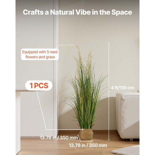 Τεχνητό φυτό χόρτου VEVOR, 1194 χιλιοστά γρασίδι καλαμιού σε γλάστρα, Premium PVC Faux ψεύτικο φυτό θάμνων πρασίνου για εσωτερική, εξωτερική, κατοικία, κήπο, γραφείο, διακόσμηση δωματίου, εγκαίνια σπιτιού, 1 πακέτο πράσινο