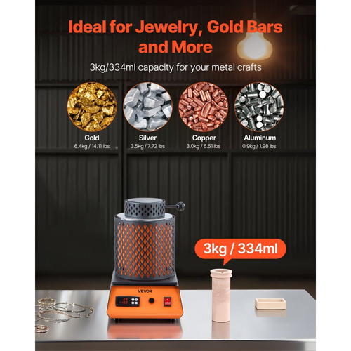 Ηλεκτρικός φούρνος τήξης VEVOR, κιτ ηλεκτρικού φούρνου τήξης 1350W, μηχανή τήξης μετάλλων 2102℉/1150℃ με κεραμικό χωνευτήριο 3kg, κιτ τήξης χρυσού για κατασκευή κοσμημάτων, μεταλλικές ράβδοι, μεταλλικά εξαρτήματα