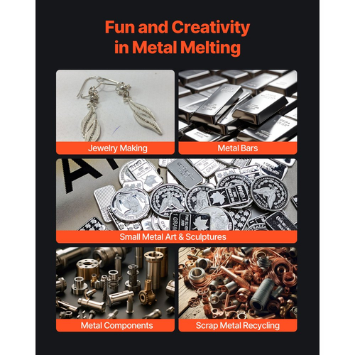 Ηλεκτρικός φούρνος τήξης VEVOR, κιτ ηλεκτρικού φούρνου τήξης 1350W, μηχανή τήξης μετάλλων 2102℉/1150℃ με κεραμικό χωνευτήριο 3kg, κιτ τήξης χρυσού για κατασκευή κοσμημάτων, μεταλλικές ράβδοι, μεταλλικά εξαρτήματα