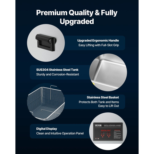 VEVOR 50L Υπερήχων Καθαριστικό, Επαγγελματικό Υπερήχων Καθαριστικό με Καλάθι Καθαρισμού & Ψηφιακή Οθόνη, Μεγάλο Ανοξείδωτο Μηχανή Καθαρισμού 840W με Τροχούς για Βιομηχανικά Ανταλλακτικά, Καρμπυρατέρ