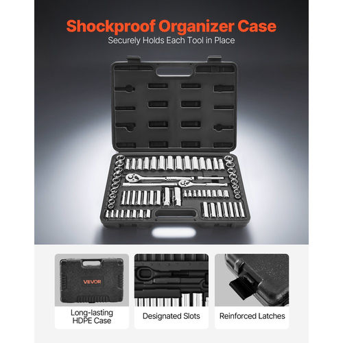 Σετ καρυδάκια VEVOR, 69 τεμάχια, σετ καρυδάκια και καστάνιας 9,5 & 6,4 mm, SAE και μετρικό, βαθύ και τυπικό, κιτ εργαλείων μηχανικού με αξεσουάρ και θήκη αποθήκευσης, κράμα χάλυβα CR-V, για επισκευή αυτοκινήτων