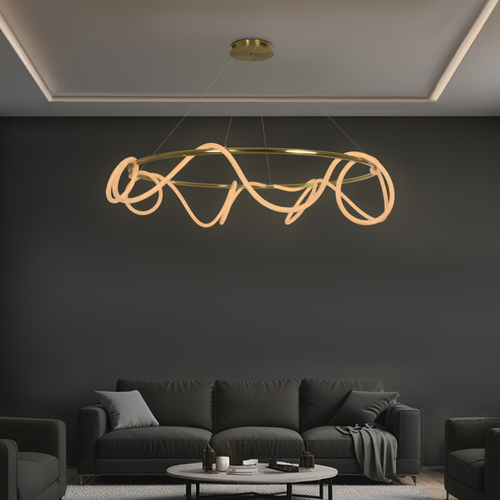 kelvo® GLOW KLV-101-0165 Κρεμαστό Φωτιστικό Οροφής LED 100W 10000lm 360° AC 220-240V IP20 Ρυθμιζόμενο Λευκό CCT με Χειριστήριο από 2700K έως 6000K Dimmable - Lumileds SMD Chip - Χρυσό Πλατίνα - Μ150 x Π150 x Υ100cm - 3 Χρόνια Εγγύηση