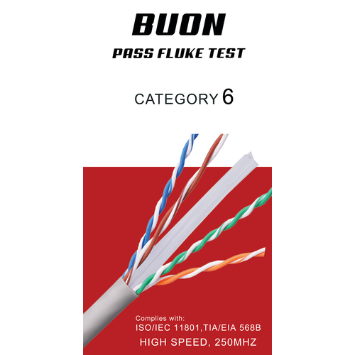BUON 210 UTP CAT6 CABLE WITH PASS FLUKE TEST CU 0.56MM 23AWG CU 305M  FLUKE Channel 90-100M (ΚΑΘΑΡΟΣ ΧΑΛΚΟΣ) - BUON210