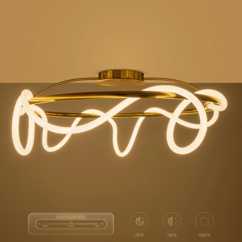 kelvo® GLOW KLV-101-0150 Φωτιστικό Οροφής LED 65W 6500lm 360° AC 220-240V IP20 Ρυθμιζόμενο Λευκό CCT με Χειριστήριο από 2700K έως 6000K Dimmable - Lumileds SMD Chip - Χρυσό Πλατίνα - Μ100 x Π100 x Υ30cm - 3 Χρόνια Εγγύηση