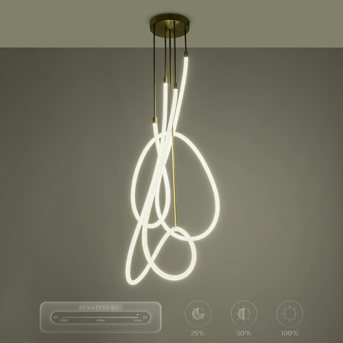 kelvo® GLOW KLV-101-0154 Φωτιστικό Οροφής LED 85W 8500lm 360° AC 220-240V IP20 Ρυθμιζόμενο Λευκό CCT με Χειριστήριο από 2700K έως 6000K Dimmable - Lumileds SMD Chip - Χρυσό Πλατίνα - Μ100 x Π100 x Υ140cm - 3 Χρόνια Εγγύηση