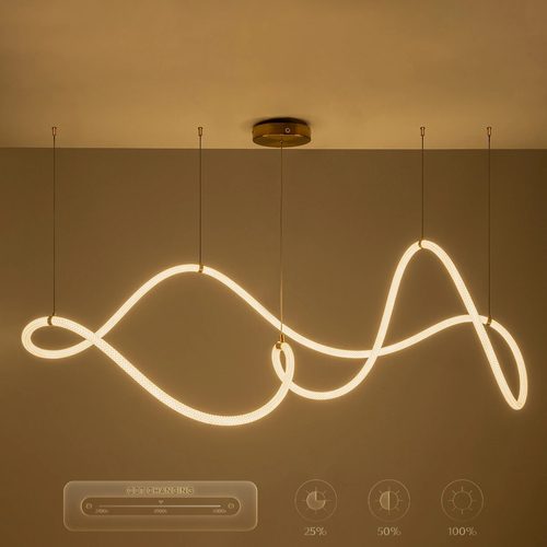 kelvo® GLOW KLV-101-0157 Κρεμαστό Φωτιστικό Οροφής LED 65W 6500lm 360° AC 220-240V IP20 Ρυθμιζόμενο Λευκό CCT με Χειριστήριο από 2700K έως 6000K Dimmable - Lumileds SMD Chip - Χρυσό Πλατίνα - Μ150 x Π70 x Υ90cm - 3 Χρόνια Εγγύηση