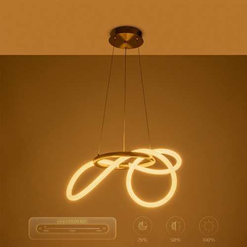 kelvo® GLOW KLV-101-0161 Κρεμαστό Φωτιστικό Οροφής LED 30W 3000lm 360° AC 220-240V IP20 Ρυθμιζόμενο Λευκό CCT με Χειριστήριο από 2700K έως 6000K Dimmable - Lumileds SMD Chip - Χρυσό Πλατίνα - Μ40 x Π40 x Υ30cm - 3 Χρόνια Εγγύηση