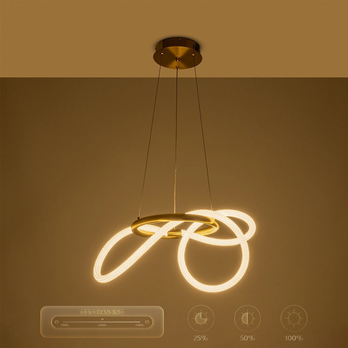 kelvo® GLOW KLV-101-0161 Κρεμαστό Φωτιστικό Οροφής LED 30W 3000lm 360° AC 220-240V IP20 Ρυθμιζόμενο Λευκό CCT με Χειριστήριο από 2700K έως 6000K Dimmable - Lumileds SMD Chip - Χρυσό Πλατίνα - Μ40 x Π40 x Υ30cm - 3 Χρόνια Εγγύηση