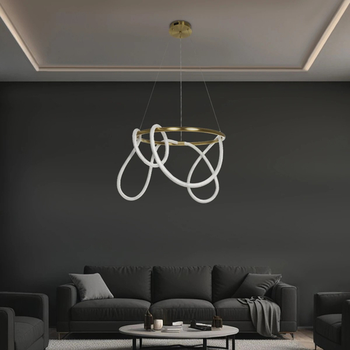 kelvo® GLOW KLV-101-0163 Κρεμαστό Φωτιστικό Οροφής LED 58W 5800lm 360° AC 220-240V IP20 Ρυθμιζόμενο Λευκό CCT με Χειριστήριο από 2700K έως 6000K Dimmable - Lumileds SMD Chip - Χρυσό Πλατίνα - Μ80 x Π80 x Υ40cm - 3 Χρόνια Εγγύηση