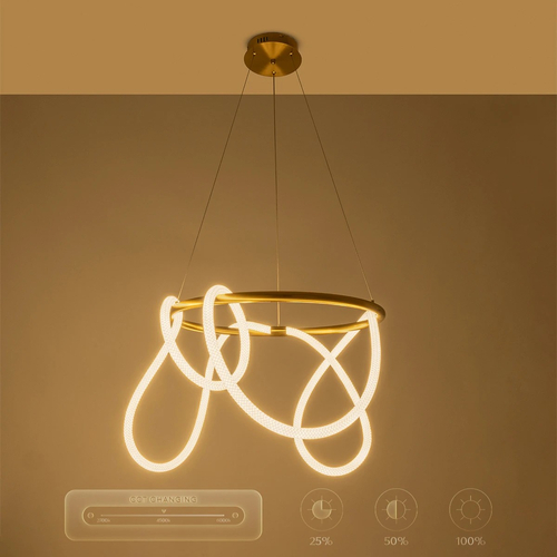 kelvo® GLOW KLV-101-0163 Κρεμαστό Φωτιστικό Οροφής LED 58W 5800lm 360° AC 220-240V IP20 Ρυθμιζόμενο Λευκό CCT με Χειριστήριο από 2700K έως 6000K Dimmable - Lumileds SMD Chip - Χρυσό Πλατίνα - Μ80 x Π80 x Υ40cm - 3 Χρόνια Εγγύηση