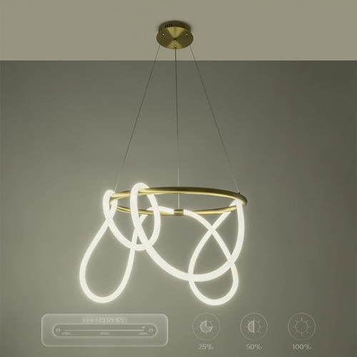 kelvo® GLOW KLV-101-0163 Κρεμαστό Φωτιστικό Οροφής LED 58W 5800lm 360° AC 220-240V IP20 Ρυθμιζόμενο Λευκό CCT με Χειριστήριο από 2700K έως 6000K Dimmable - Lumileds SMD Chip - Χρυσό Πλατίνα - Μ80 x Π80 x Υ40cm - 3 Χρόνια Εγγύηση