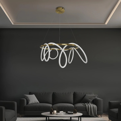 kelvo® GLOW KLV-101-0164 Κρεμαστό Φωτιστικό Οροφής LED 69W 6900lm 360° AC 220-240V IP20 Ρυθμιζόμενο Λευκό CCT με Χειριστήριο από 2700K έως 6000K Dimmable - Lumileds SMD Chip - Χρυσό Πλατίνα - Μ100 x Π100 x Υ40cm - 3 Χρόνια Εγγύηση