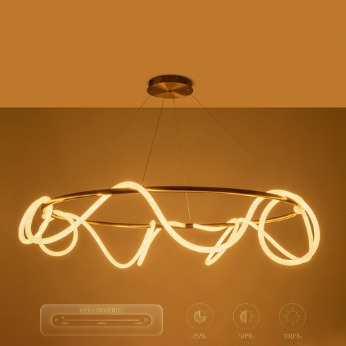 kelvo® GLOW KLV-101-0165 Κρεμαστό Φωτιστικό Οροφής LED 100W 10000lm 360° AC 220-240V IP20 Ρυθμιζόμενο Λευκό CCT με Χειριστήριο από 2700K έως 6000K Dimmable - Lumileds SMD Chip - Χρυσό Πλατίνα - Μ150 x Π150 x Υ100cm - 3 Χρόνια Εγγύηση