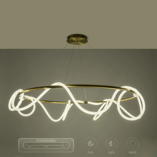 kelvo® GLOW KLV-101-0165 Κρεμαστό Φωτιστικό Οροφής LED 100W 10000lm 360° AC 220-240V IP20 Ρυθμιζόμενο Λευκό CCT με Χειριστήριο από 2700K έως 6000K Dimmable - Lumileds SMD Chip - Χρυσό Πλατίνα - Μ150 x Π150 x Υ100cm - 3 Χρόνια Εγγύηση