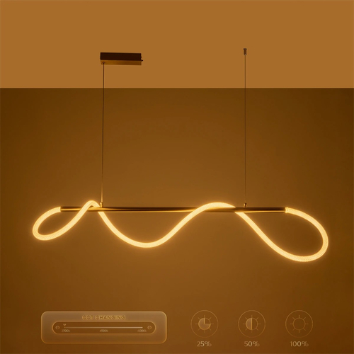 kelvo® GLOW KLV-101-0166 Κρεμαστό Φωτιστικό Οροφής LED 34W 3400lm 360° AC 220-240V IP20 Ρυθμιζόμενο Λευκό CCT με Χειριστήριο από 2700K έως 6000K Dimmable - Lumileds SMD Chip - Χρυσό Πλατίνα - Μ140 x Π40 x Υ30cm - 3 Χρόνια Εγγύηση