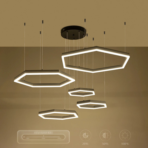 kelvo® LEXAGON KLV-101-0179 Κρεμαστό Φωτιστικό Οροφής LED 120W 12000lm 200° AC 220-240V IP20 Ρυθμιζόμενο Λευκό CCT με Χειριστήριο από 2700K έως 6000K Dimmable - Lumileds SMD Chip - Μαύρο Ματ - Μ110 x Π90 x Υ110cm - 3 Χρόνια Εγγύηση