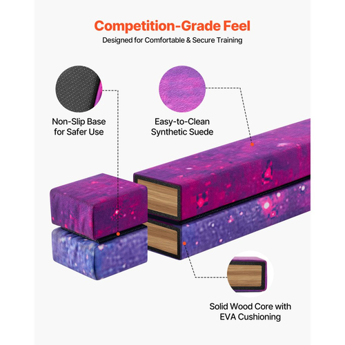 VEVOR 8FT Πτυσσόμενη Δοκός Ισορροπίας για Παιδιά, Σταθερή Δοκός Γυμναστικής με Υποστήριξη 136,1KG με Αντιολισθητικό Χαλί, Εξοπλισμός Γυμναστικής με Ξύλινο Πυρήνα με Αντιολισθητικό Πάτο & Τσάντα Μεταφοράς για Γυμναστήριο στο Σπίτι, Galaxy