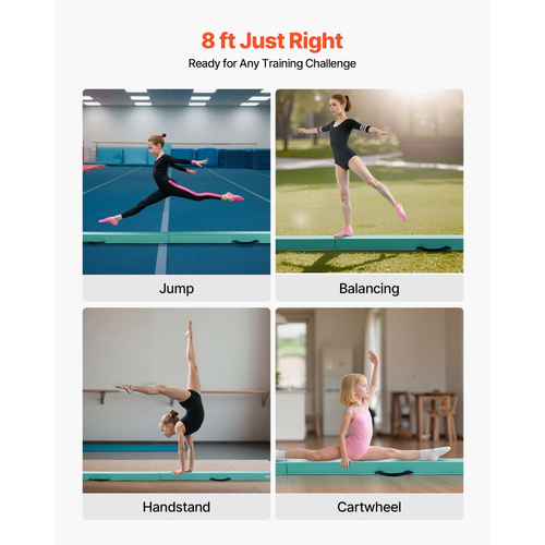 VEVOR 8FT Πτυσσόμενη Δοκός Ισορροπίας για Παιδιά, Σταθερή Δοκός Γυμναστικής με Στήριγμα 90,7 KG με Αντιολισθητικά Πατάκια, Εξοπλισμός Γυμναστικής με Αντιολισθητικό Πάτο και Τσάντα Μεταφοράς για Γυμναστική στο Σπίτι, Πράσινο της Μέντας