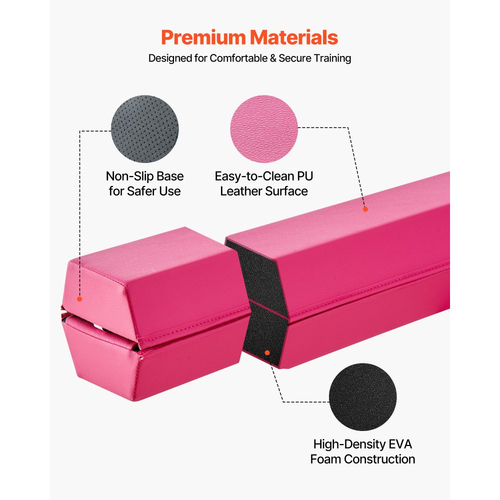 VEVOR 8FT Πτυσσόμενη Δοκός Ισορροπίας για Παιδιά, Σταθερή Δοκός Γυμναστικής με Υποστήριξη 90,7 KG με Αντιολισθητικά Πατάκια, Εξοπλισμός Γυμναστικής με Αντιολισθητικό Πάτο και Τσάντα Μεταφοράς για Γυμναστική στο Σπίτι, Ροζ