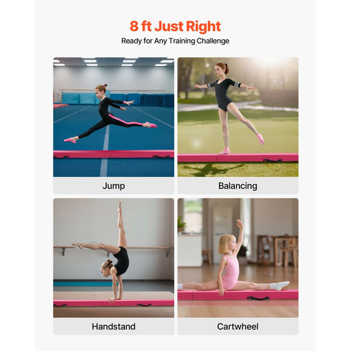 VEVOR 8FT Πτυσσόμενη Δοκός Ισορροπίας για Παιδιά, Σταθερή Δοκός Γυμναστικής με Υποστήριξη 90,7 KG με Αντιολισθητικά Πατάκια, Εξοπλισμός Γυμναστικής με Αντιολισθητικό Πάτο και Τσάντα Μεταφοράς για Γυμναστική στο Σπίτι, Ροζ