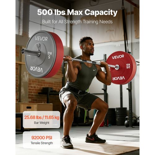Μπάρα VEVOR 6FT, Ταιριάζει σε πλάκες βάρους 2 ιντσών, Χρωμιωμένη μπάρα με ραβδωτή λαβή για προπόνηση δύναμης, άρση βαρών, καθίσματα, άρση θανάτου, πιέσεις πάγκου, κάμψεις, πιέσεις overhead, χωρητικότητα 500 λίβρες