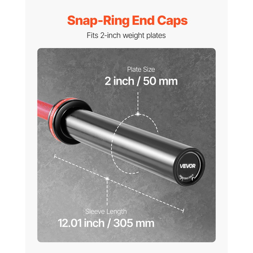 Μπάρα VEVOR 180cm, Κατάλληλη για πλάκες βάρους 2 ιντσών, Μπάρα με ραβδωτή λαβή για προπόνηση δύναμης, άρση βαρών, καθίσματα, άρση θανάτου, πιέσεις πάγκου, κάμψεις, πιέσεις εναέριας κυκλοφορίας, χωρητικότητα 700 λίβρες/317 κιλά