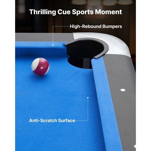 Τραπέζι μπιλιάρδου VEVOR, φορητά τραπέζια μπιλιάρδου 213cm, σταθερό τραπέζι παιχνιδιού με ρυθμιζόμενα πόδια, σετ ψυχαγωγίας που περιλαμβάνει μπάλα, στέκα, βάση, κιμωλία και βούρτσα, μαύρο με ύφασμα Bule, για οικογενειακή χρήση στο δωμάτιο αναψυχής