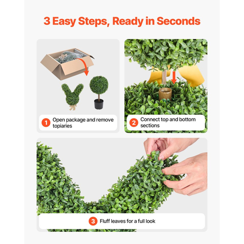 Τεχνητή μπάλα πυξάρι VEVOR σε σχήμα λαγουδάκι, 2 σετ μπάλες φυτών πυξάρι 914 χιλιοστών από ψεύτικο μετάξι, με αληθινή εμφάνιση, εύκολη συναρμολόγηση για διακόσμηση, μπροστινή βεράντα, εξωτερική βεράντα, κήπο, μπαλκόνι, πίσω αυλή, εσωτερική