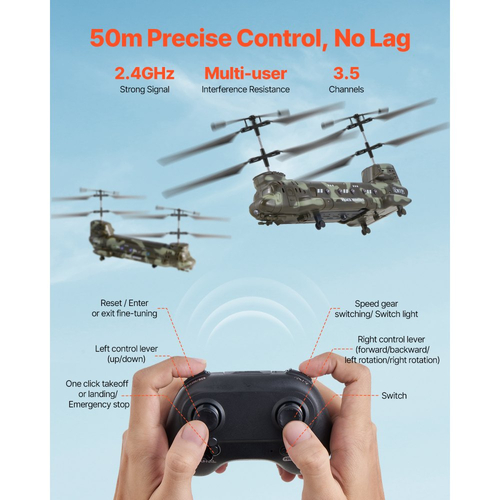 Τηλεκατευθυνόμενο Ελικόπτερο VEVOR, Στρατιωτικό Ελικόπτερο με Τηλεκατευθυνόμενο 2.4GHz, Τηλεκατευθυνόμενο Αεροπλάνο 3.5 Καναλιών για Παιδιά, Χρόνος Πτήσης 20 Λεπτών, Απογείωση/Προσγείωση με Ένα Κλειδί & Φώτα LED, Παιχνίδια για Αεροπλάνα για Παιδιά Ηλικίας 8 ετών και άνω