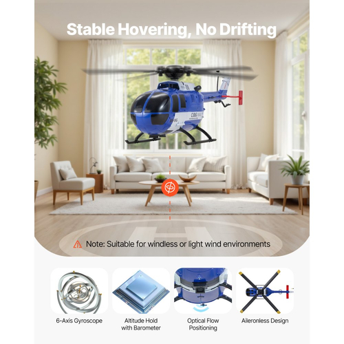 Τηλεκατευθυνόμενο Ελικόπτερο VEVOR, Τηλεκατευθυνόμενο Ελικόπτερο 2.4GHz 4-έλικων με Γυροσκόπιο 6 Αξόνων, Τηλεκατευθυνόμενο Αεροπλάνο 4 Καναλιών για Αρχάριους, Φως LED & Απογείωση/Προσγείωση με Ένα Πλήκτρο, Παιχνίδια Αεροπλάνων για Παιδιά Ηλικίας 8 ετών και άνω