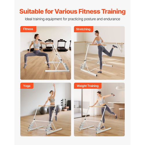 Μπάρα μπαλέτου VEVOR, Ανεξάρτητη φορητή μπάρα μπαλέτου, Εξοπλισμός άσκησης για κοιλιακούς, χέρια, δύναμη και καρδιοαναπνευστική άσκηση, Εύκολη αποθήκευση, πτυσσόμενες μπάρα χορού για διατάσεις, ρυθμιζόμενο ύψος 4 επιπέδων