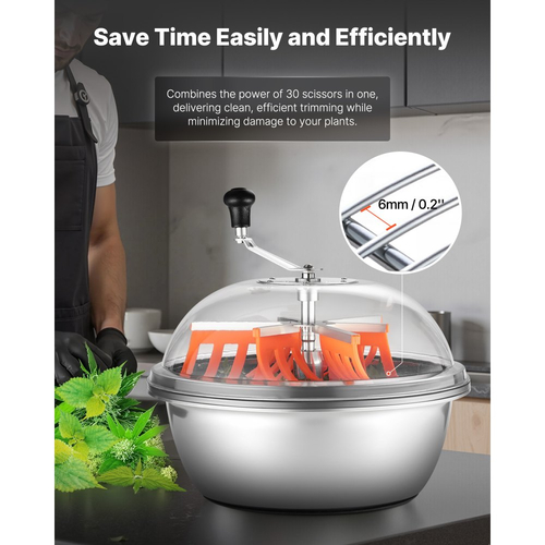 Χλοοκοπτικό VEVOR Bud Leaf Bowl, Χειροκίνητο χλοοκοπτικό 490 mm, με αιχμηρές λεπίδες από ανοξείδωτο ατσάλι, Οπτική κοπή, Υδροπονική μηχανή κοπής υγρής και ξηρής, Στριφτή περιστροφή για φυτά, φύλλα, μπουμπούκια, λουλούδια
