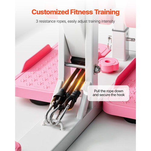 Μηχανή βαθιών καθισμάτων VEVOR, Ρυθμιζόμενο μηχάνημα εκγύμνασης γλουτών με 3 ζώνες αντίστασης υψηλής αντοχής, Πτυσσόμενος κορμός για πόδια και γλουτούς, Εξοπλισμός άσκησης με push-ups στο γυμναστήριο στο σπίτι, ροζ + λευκό