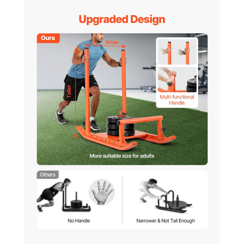 Έλκηθρο Βαρών VEVOR, Ατσάλινο Έλκηθρο Ισχύος, Έλκηθρα Γυμναστικής για Βελτίωση Ταχύτητας Αθλητικής Άσκησης, Εξοπλισμός Γυμναστικής με Λαβή, Συμβατό με Πλάκες Βαρών 25/51 mm, Πορτοκαλί