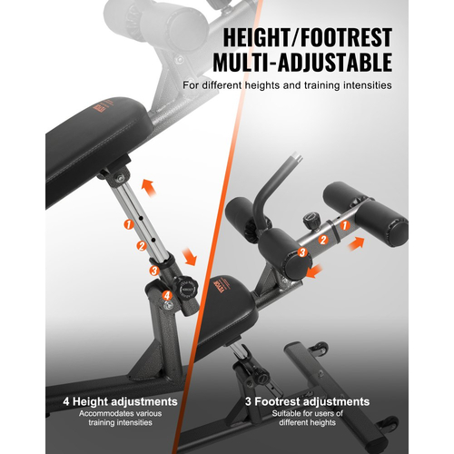 Πάγκος κοιλιακών VEVOR, με λαβή αντίστροφης τριβής, με 4 ρυθμιζόμενες ρυθμίσεις ύψους, ανθεκτικός χάλυβας, χωρητικότητας 453 κιλών, για προπονήσεις γυμναστικής στο σπίτι, προπόνηση ενδυνάμωσης, ολόκληρους μύες του σώματος