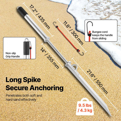 Άγκυρα Σκάφους VEVOR Sand Spike, Άγκυρα Σύρσης 90 cm για Άκρη, Άγκυρες Σκάφους από Γαλβανισμένο Ανθρακούχο Χάλυβα, Άγκυρες Παραλίας για Ρηχά Νερά, για Ασφάλιση Jet Ski PWC Pontoon Kayak σε Παραλίες & Αμμόλοφους