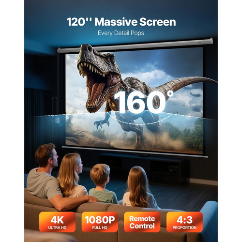 Οθόνη Προβολέα VEVOR με Μηχανοκίνητο Κινητό, Ηλεκτρική Οθόνη Προβολέα HD 1080 3048 mm 4:3, Επιτοίχιος Προβολέας με Τηλεχειριστήριο, Αυτόματη Οθόνη Ταινίας για Οικογενειακό Γραφείο, Κινηματογράφο